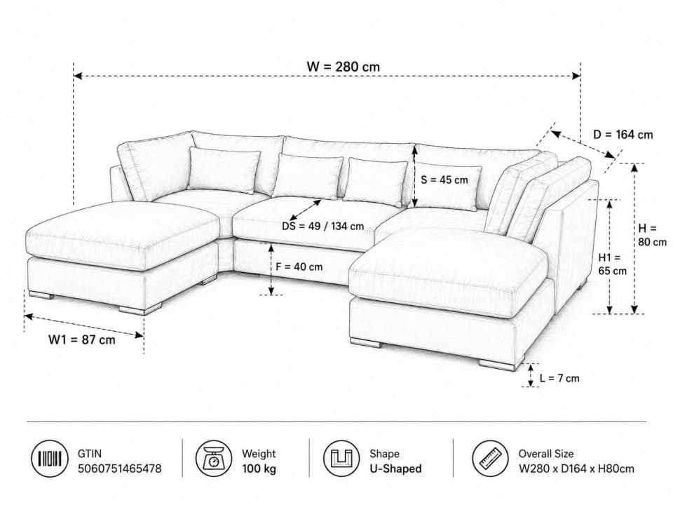 U-Shaped sofa — size guide