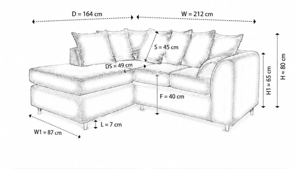 4 Seater Corner Sofa — size guide