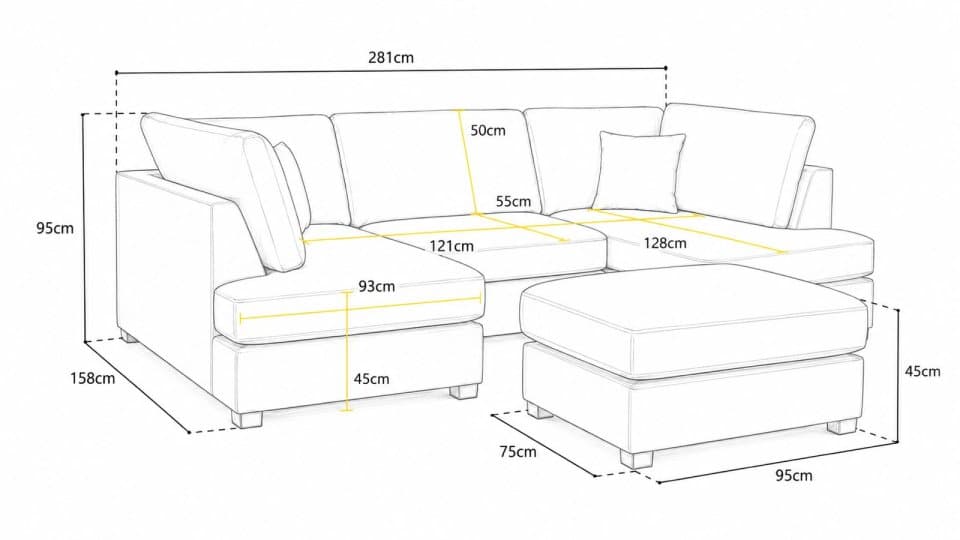 U-Shaped Compact Size Sofa — size guide